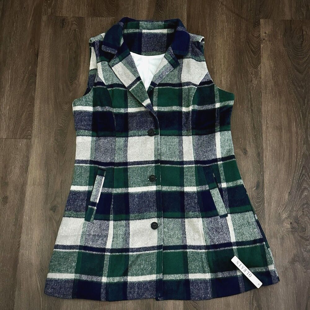 Women's Plaid Vest - Large - Lapel Neck Button Front Woman's Flannel
